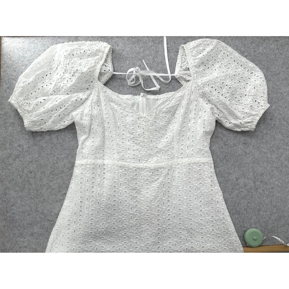 Shein Eyelet Mini Dress White Sweetheart Neck Short Puff Sleeves Women's Large - Picture 10 of 11